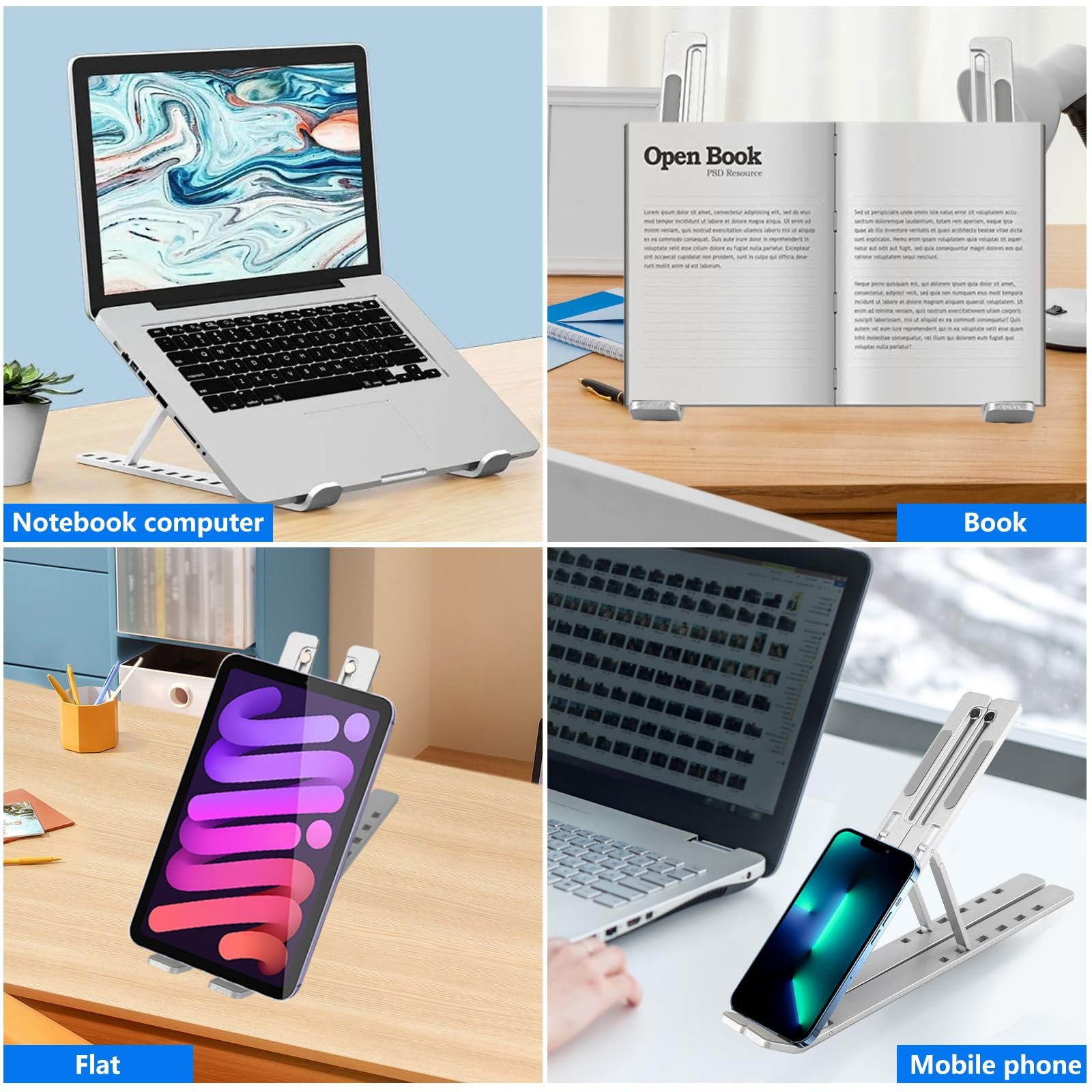 Подставка для ноутбука алюминиевая складная портативная 10-17 дюймов регулируемая черная, фото №7