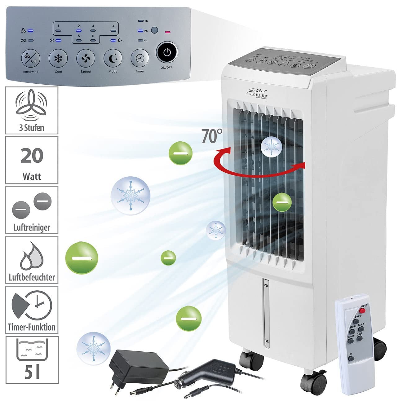 Мобільний охолоджувач повітря Sichler 3-в-1 12/230 V 5 L 20 W, фото №3