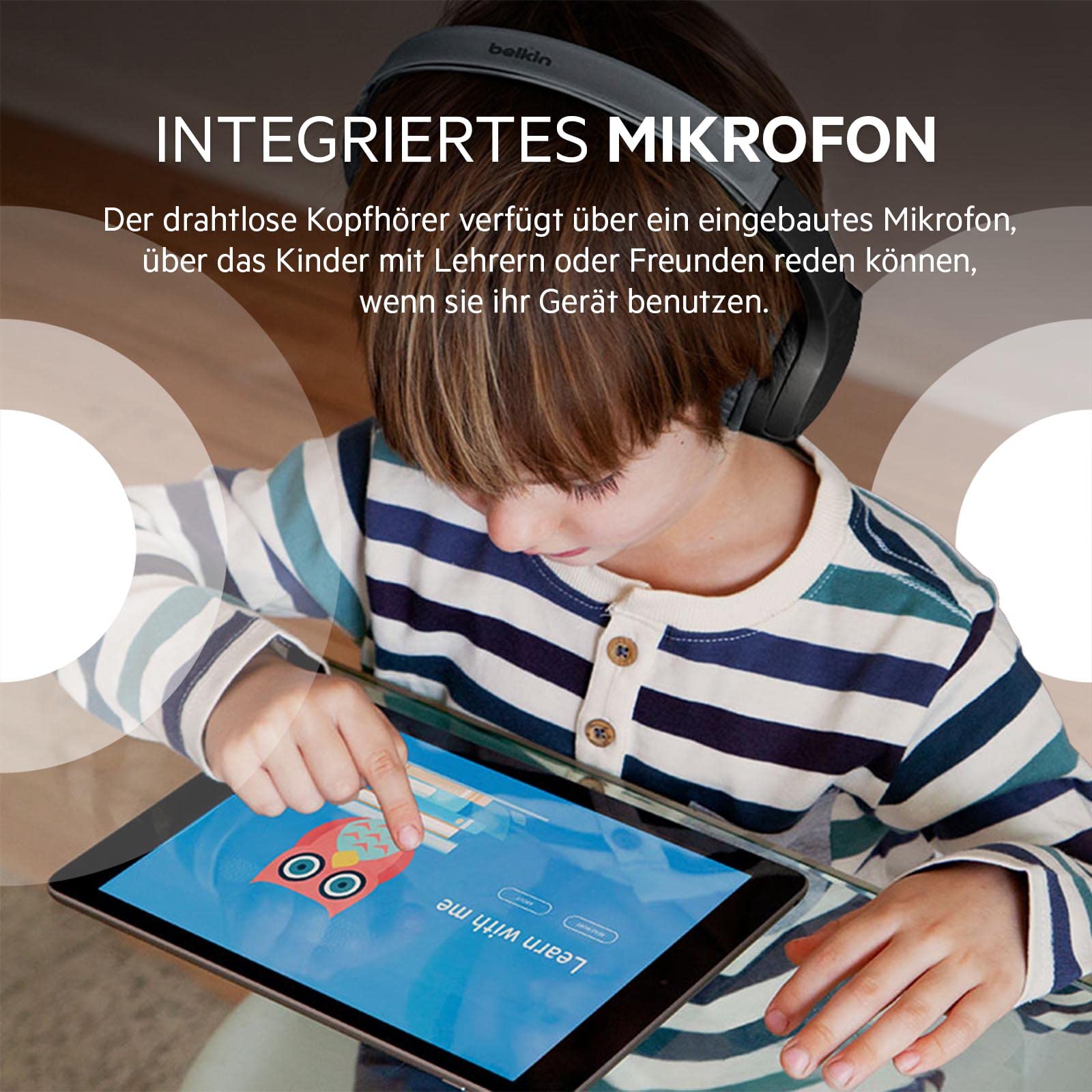 Навушники Belkin SoundForm Mini Бездротові Дитячі Накладні з Вбудованим Мікрофоном для Онлайн Навчання Чорні, фото №6