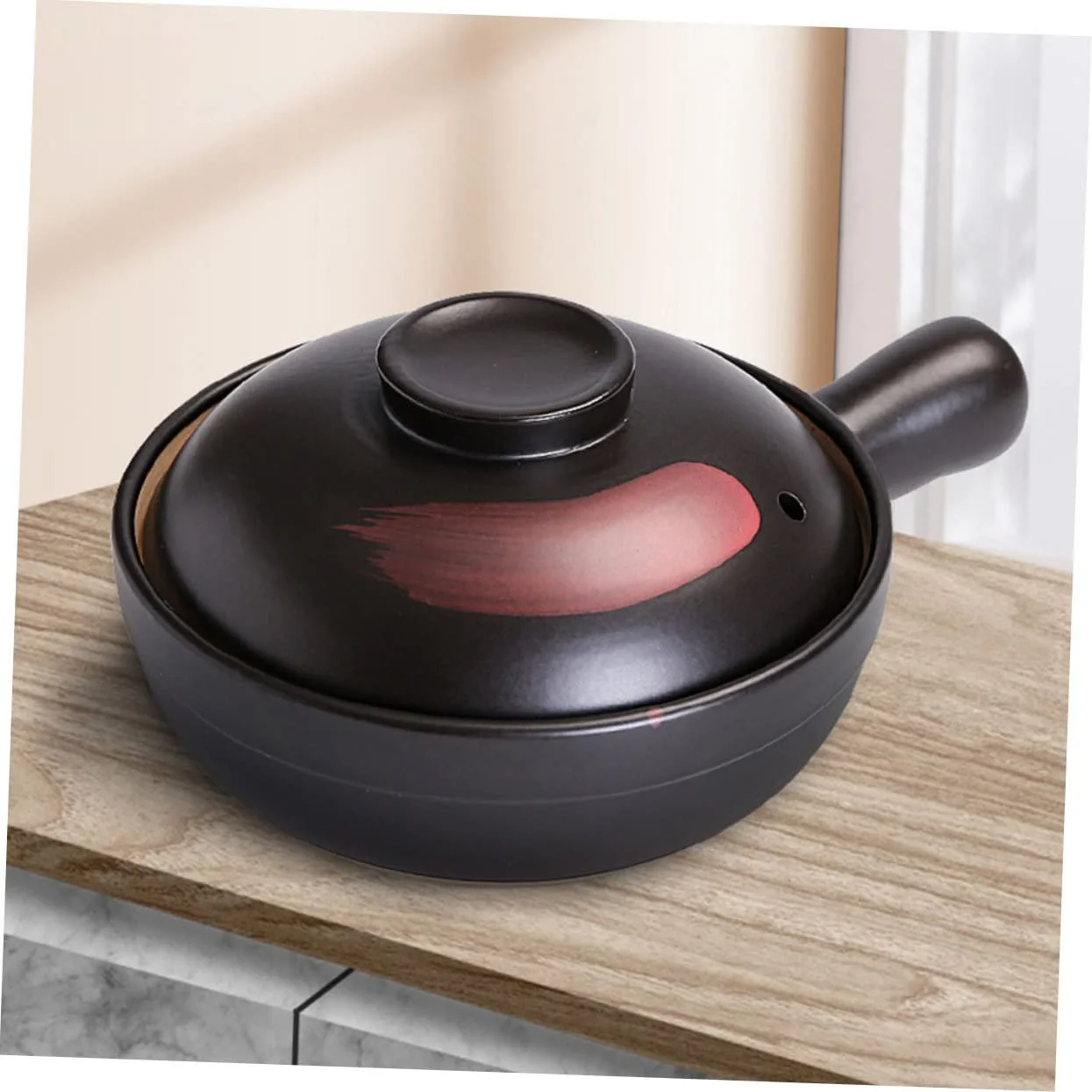 Жаровня глиняний з ручкою термостійкий для газових плит чорна з візерунком, фото №5