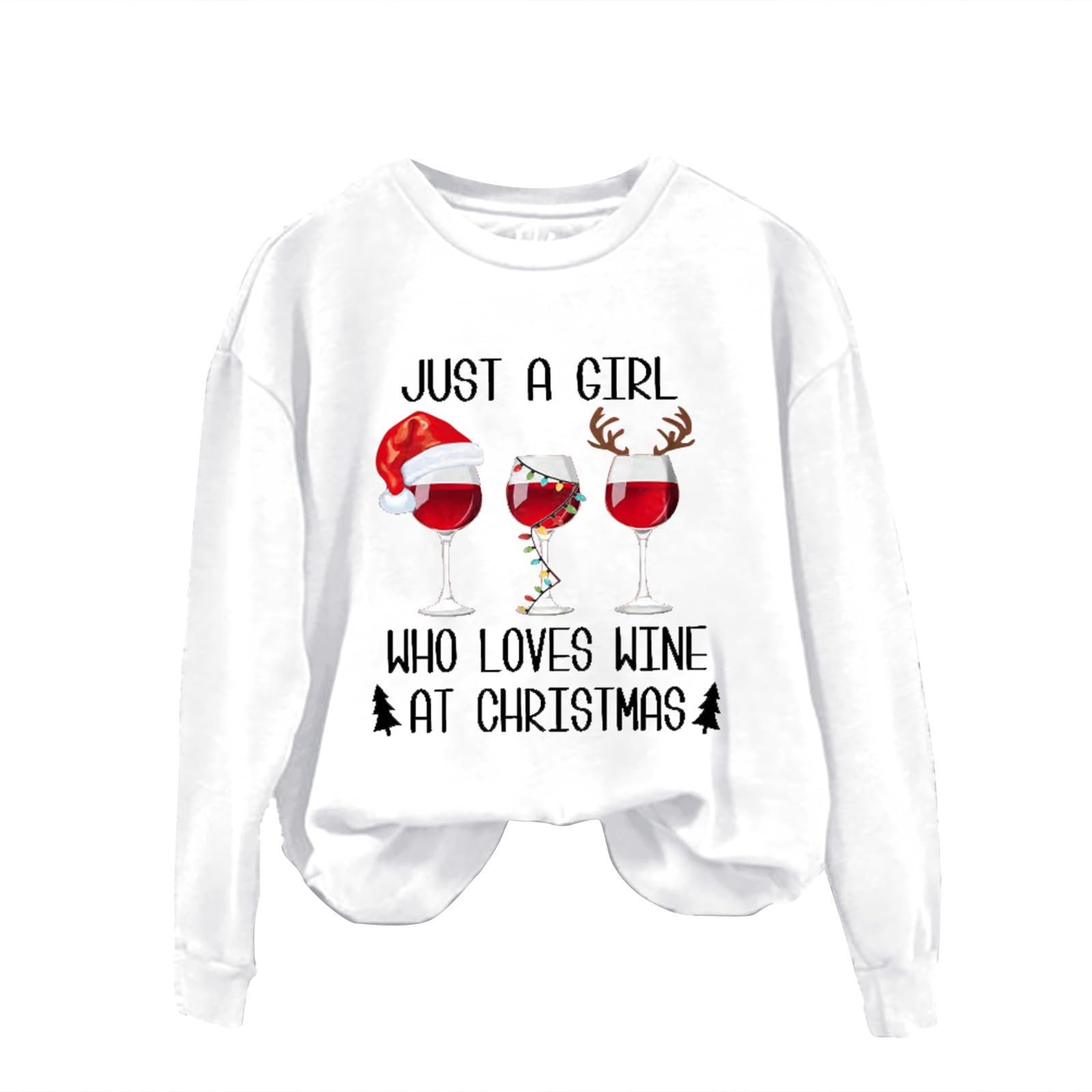Женский Рождественский Джемпер Больших Размеров 3D Принт Винного Бокала Смешной Рождественский Джемпер Длинный Рукав Круглый Вырез Горловины Элегантный Пуловер Хлопковые Топы Больших Размеров Повседневные Топы Базовый Рождественский Наряд, фото №4