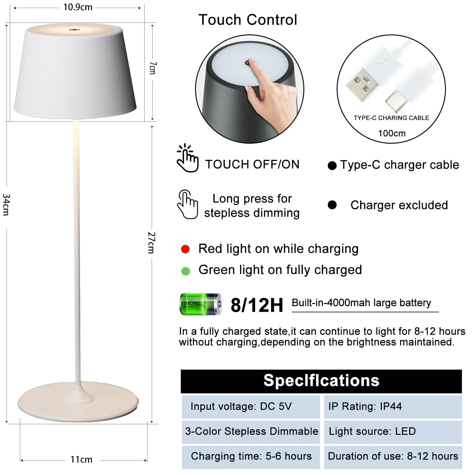 Настільна лампа MU LIN LED Wireless 4000 mAh Touch Dimmable 2700K-6000K, фото №3
