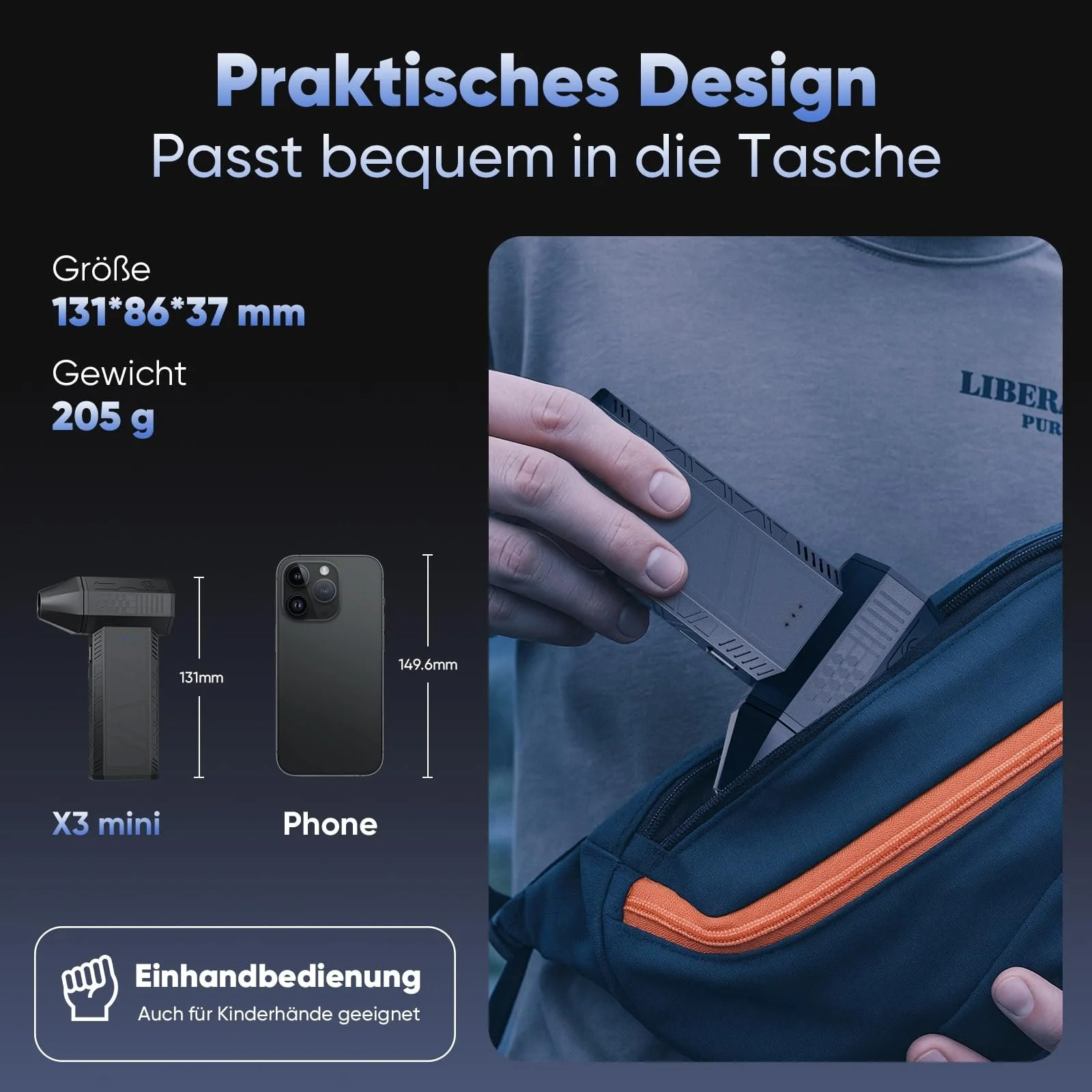 Портативна електрична повітродувка SALCAR X3 110,000 RPM 3-ступенева Turbo, фото №6