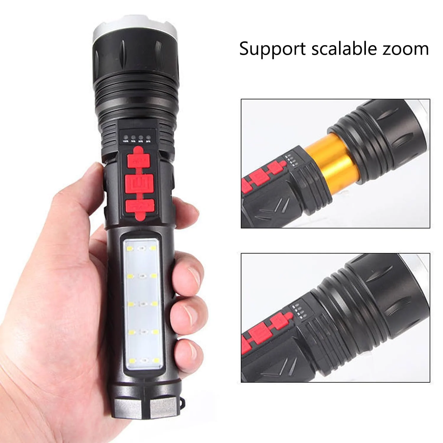 Ліхтар POCKETMAN LED Super Bright, 5 режимів, водонепроникний, нековзкий, з масштабуванням, перезаряджуваний, з сигналізацією, підходить для дослідження, кемпінгу, нічної їзди, скелелазіння тощо, фото №3