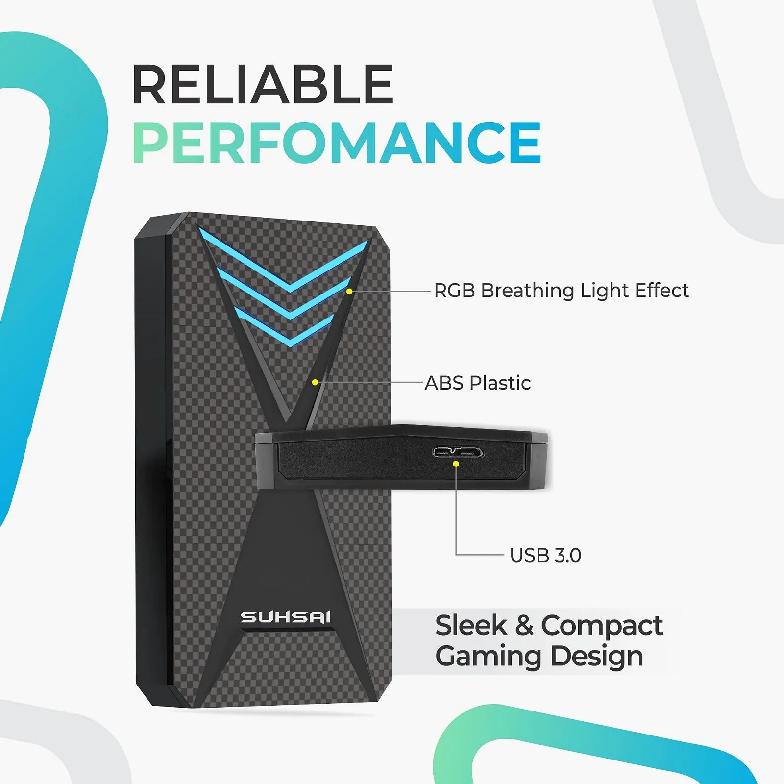 Зовнішній жорсткий диск SUHSAI 320ГБ USB 3.0 2.5" RGB, фото №7 Зовнішній жорсткий диск SUHSAI 320ГБ USB 3.0 2.5" RGB, фото №7