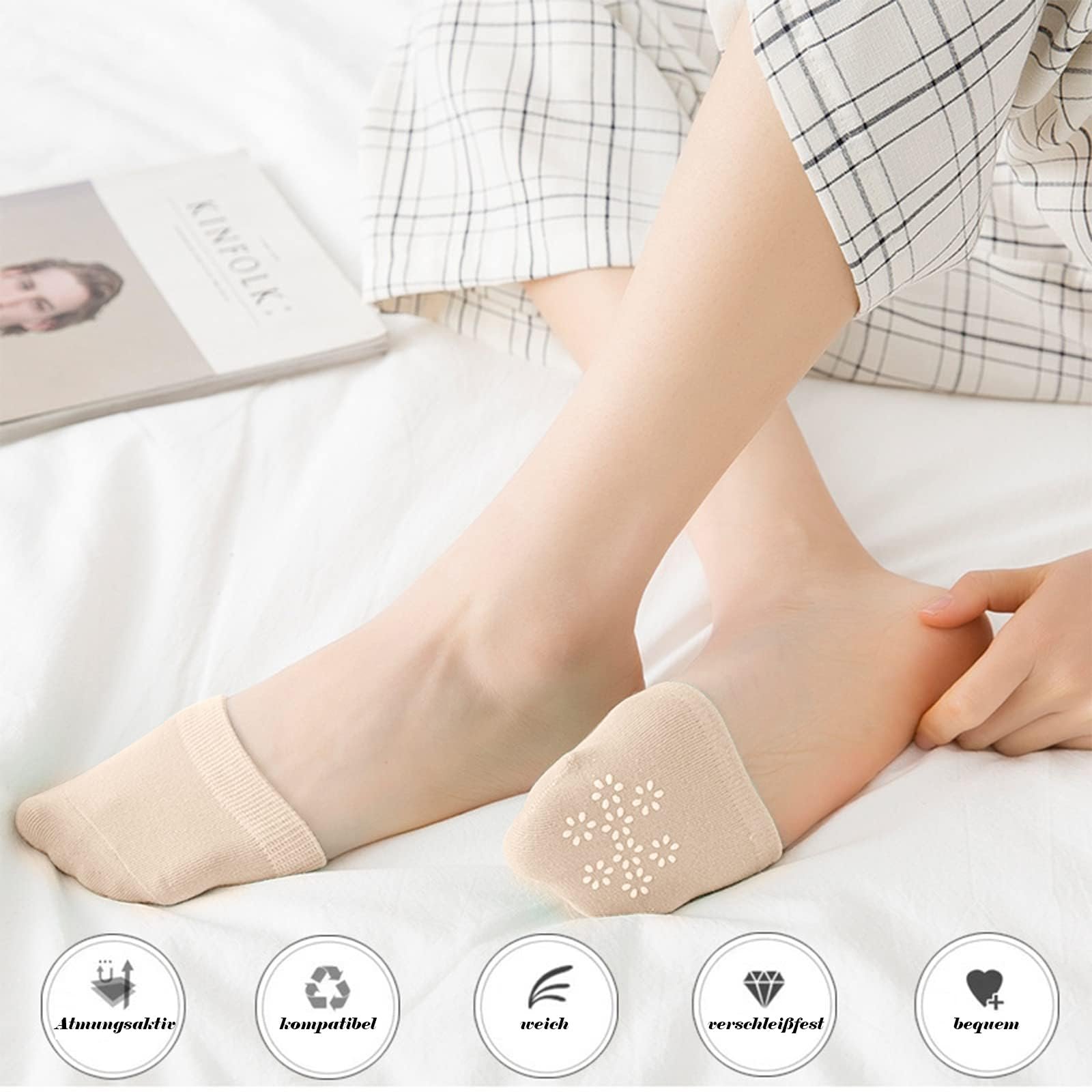Носки с пальцами ZOCONE, 4 пары, женские, до щиколотки, дышащие, полуноски с нескользящими силиконовыми точками, невидимые носки с пальцами, женские хлопковые носки для высоких каблуков и балета, фото №3