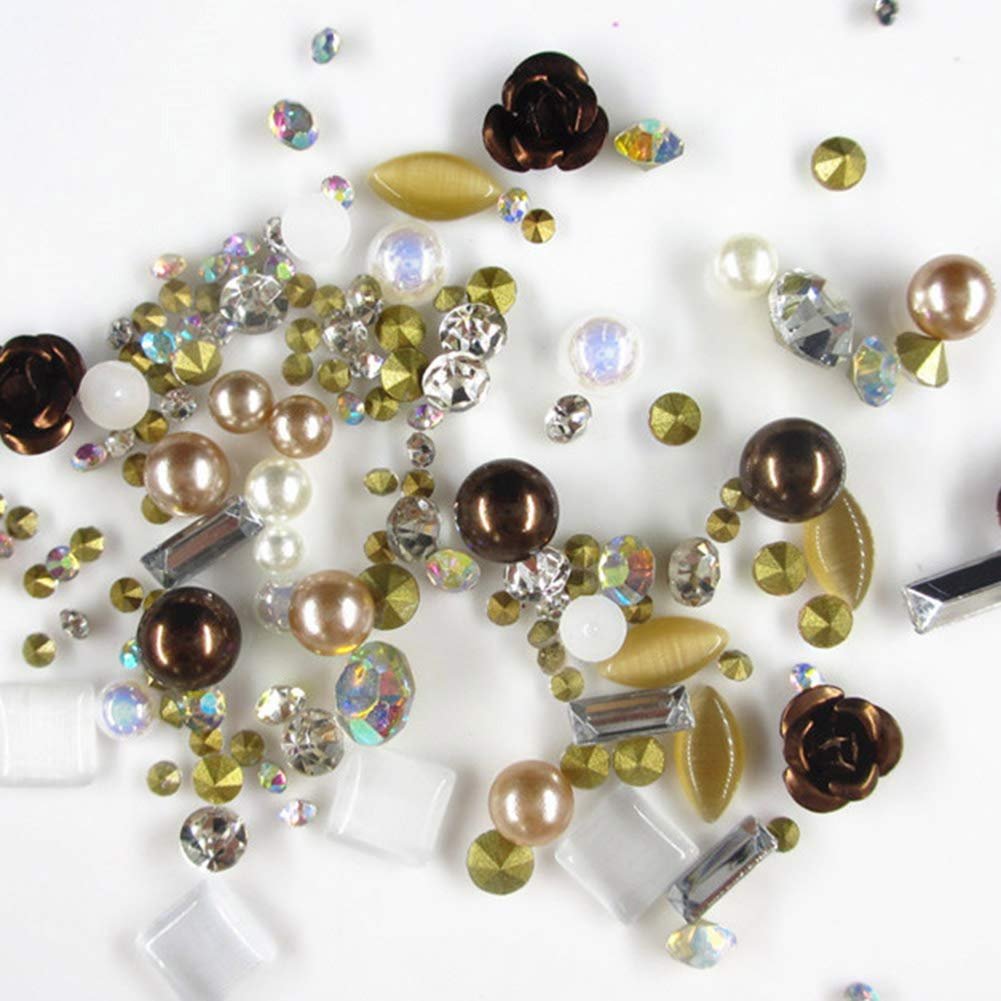 Наклейки для дизайну нігтів Квітка троянди Штучні перли Стрази 3D DIY, фото №9