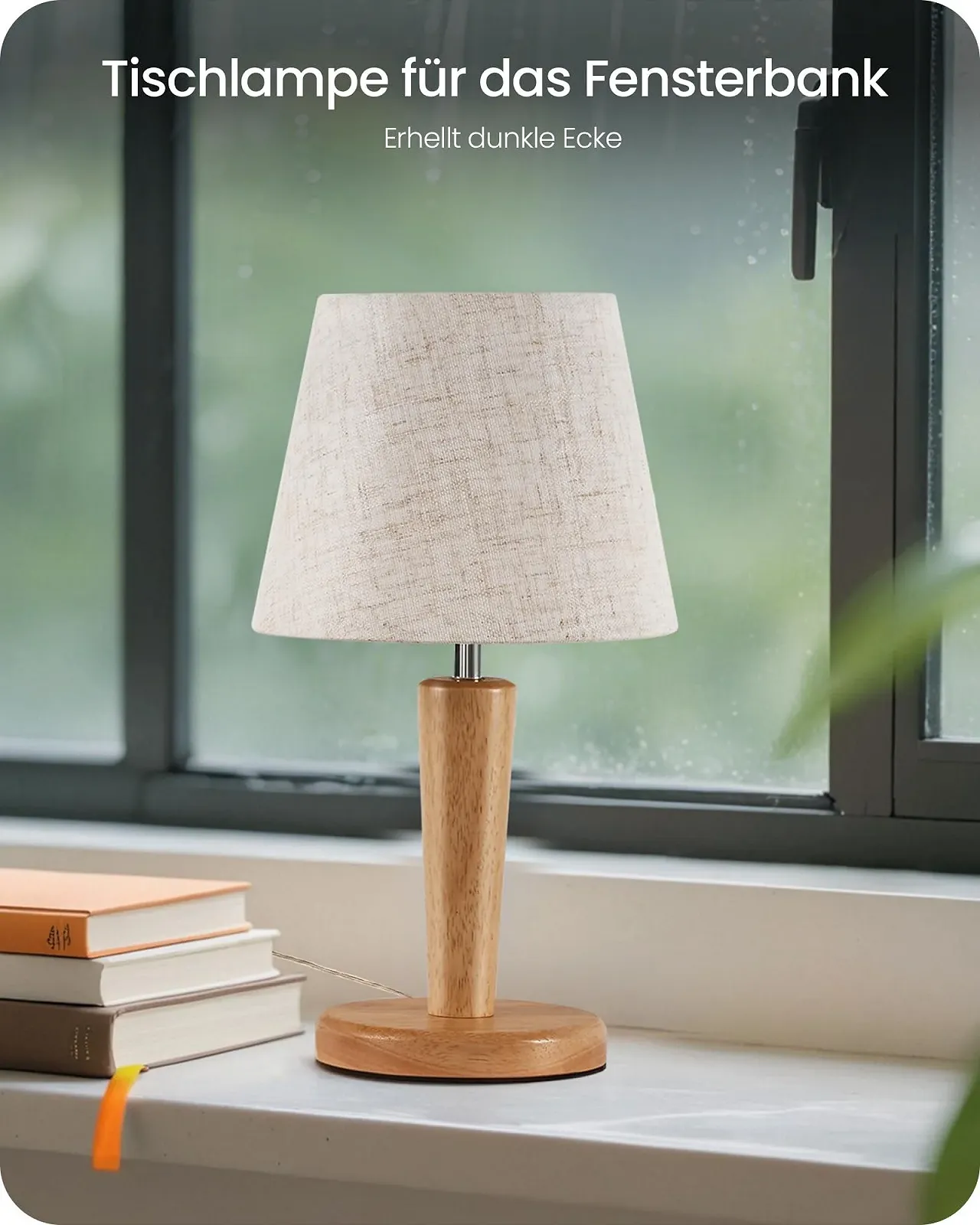 Настільна лампа ZME13TLDP205 з дерев'яною основою та лляним абажуром E27 Комплект 2 шт. Бежева, фото №7