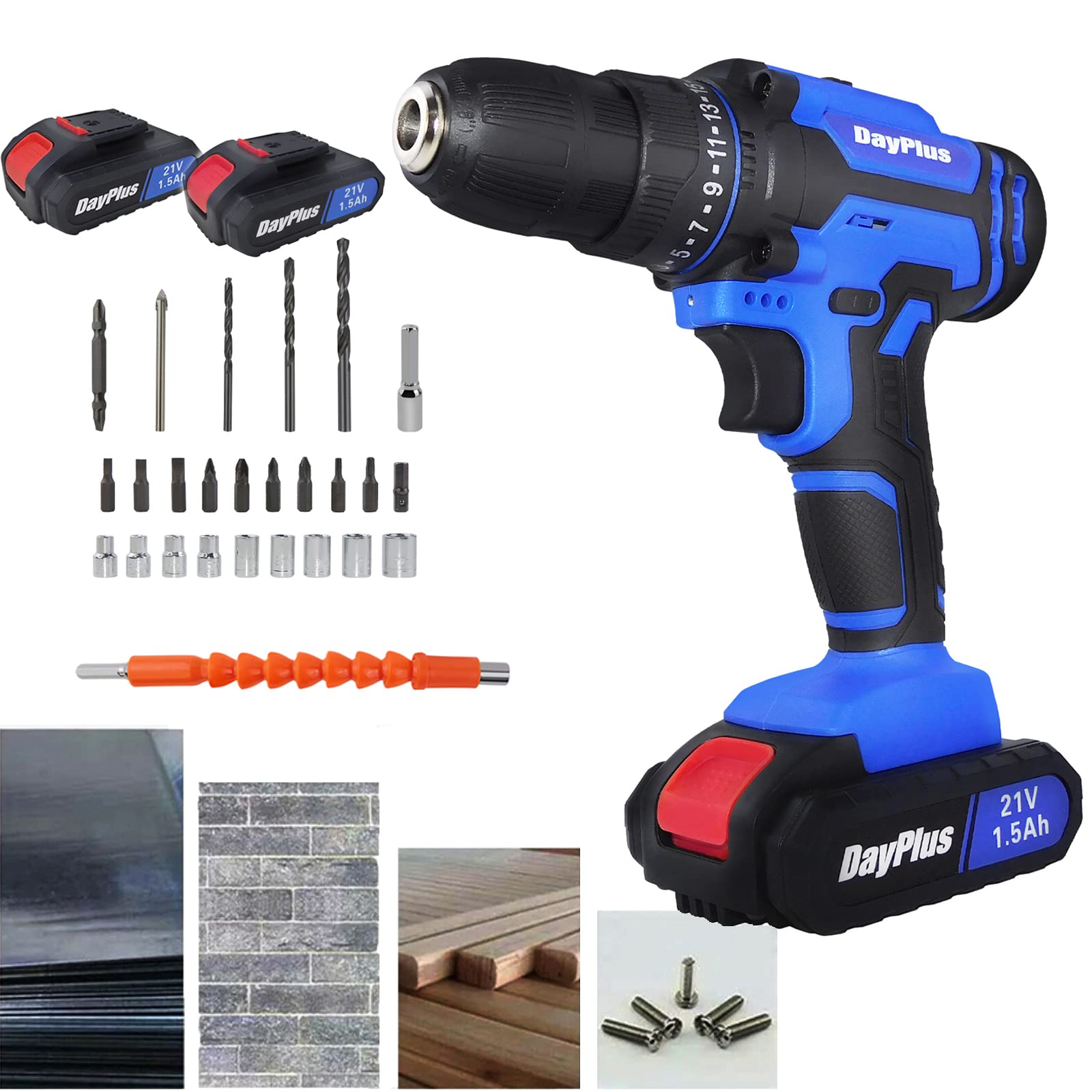 Електрична дриль Шурупокрут 21 В з 2 х батареями 45 Нм 3/8 дюймів безключова 25+1 налаштування крутного моменту 26 свердел, фото №1 Електрична дриль Шурупокрут 21 В з 2 х батареями 45 Нм 3/8 дюймів безключова 25+1 налаштування крутного моменту 26 свердел, фото №1