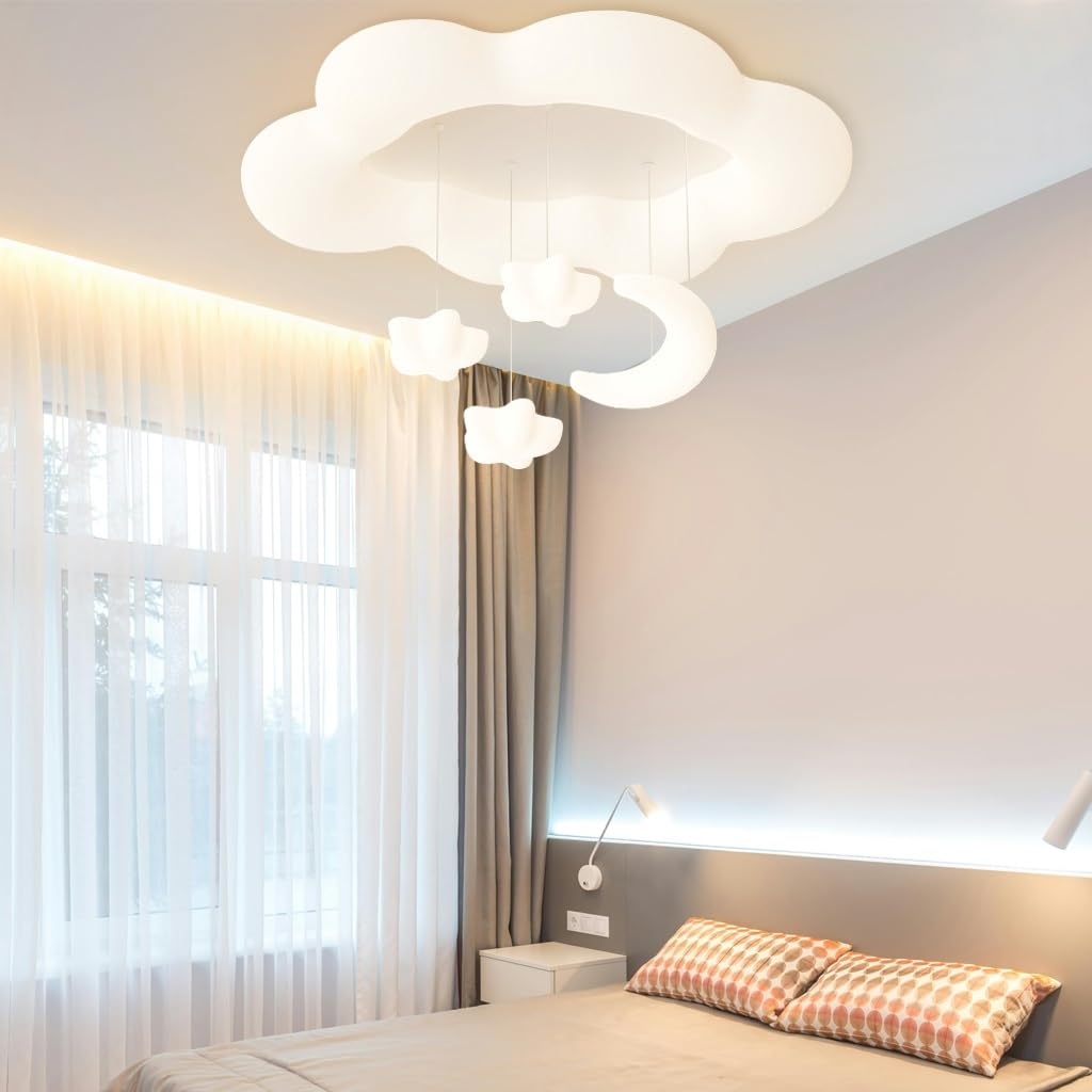 Светильник XIN'S Modern LED Детская комната Потолочный Светильник Мультяшный Облако Луна Звезда Форма Диммируемый Креативный Дизайн Потолочный Белый, фото №6