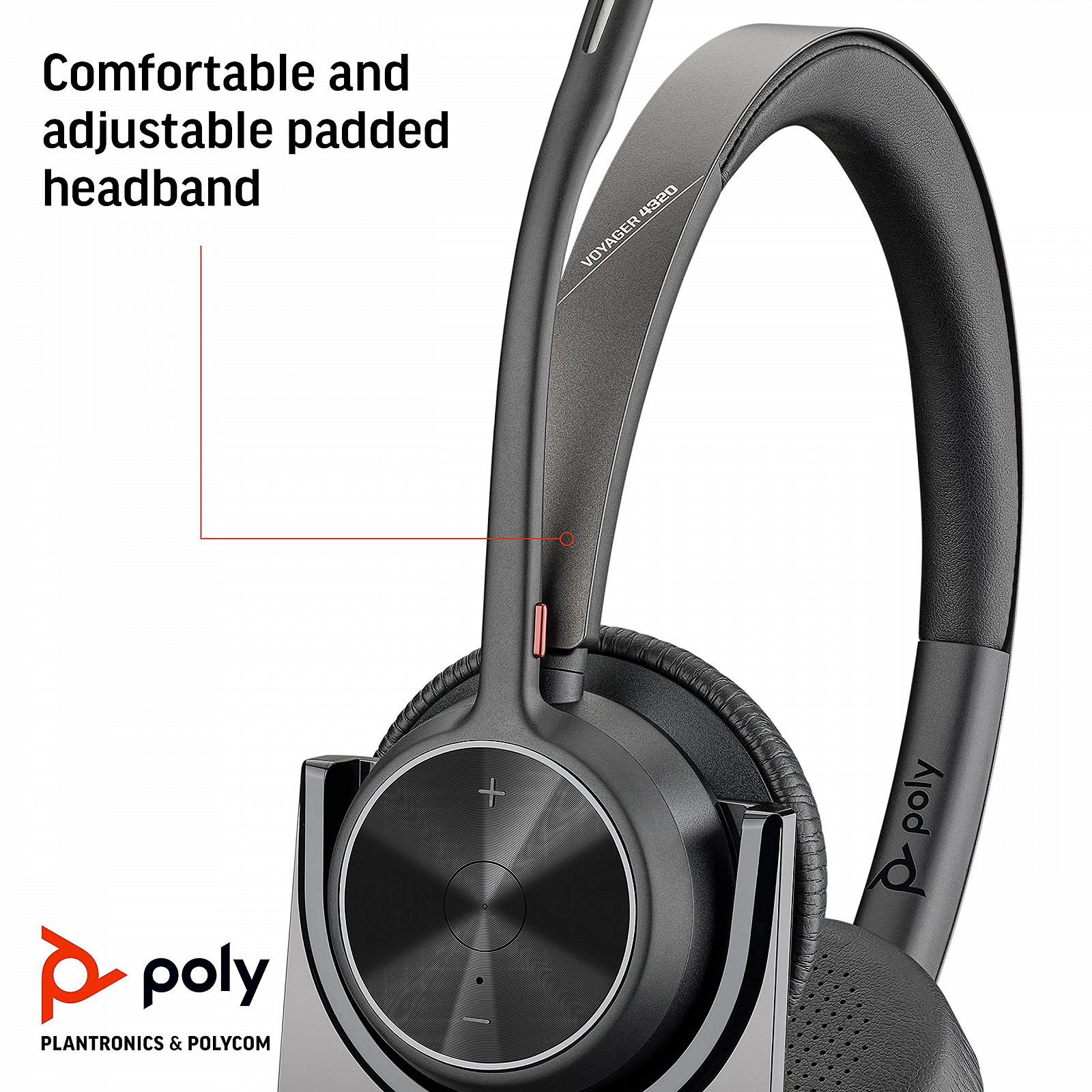 Навушники Plantronics Poly Voyager 4320 UC з мікрофоном та зарядною станцією, USB-C Bluetooth адаптер, чорний, фото №6