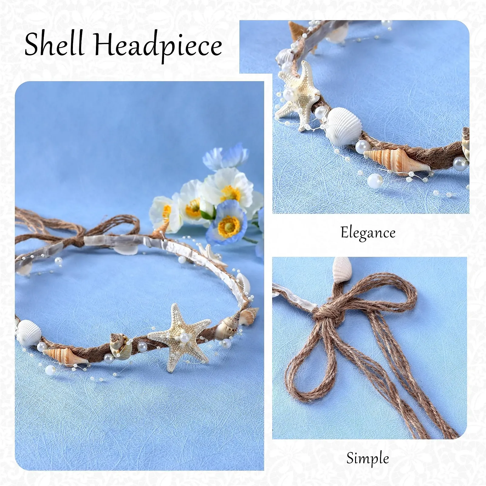 Пов'язка Весільний Мушлі Морська Зірка Ручна Робота Перли Плетінка Пляжний, фото №4 Пов'язка Весільний Мушлі Морська Зірка Ручна Робота Перли Плетінка Пляжний, фото №4