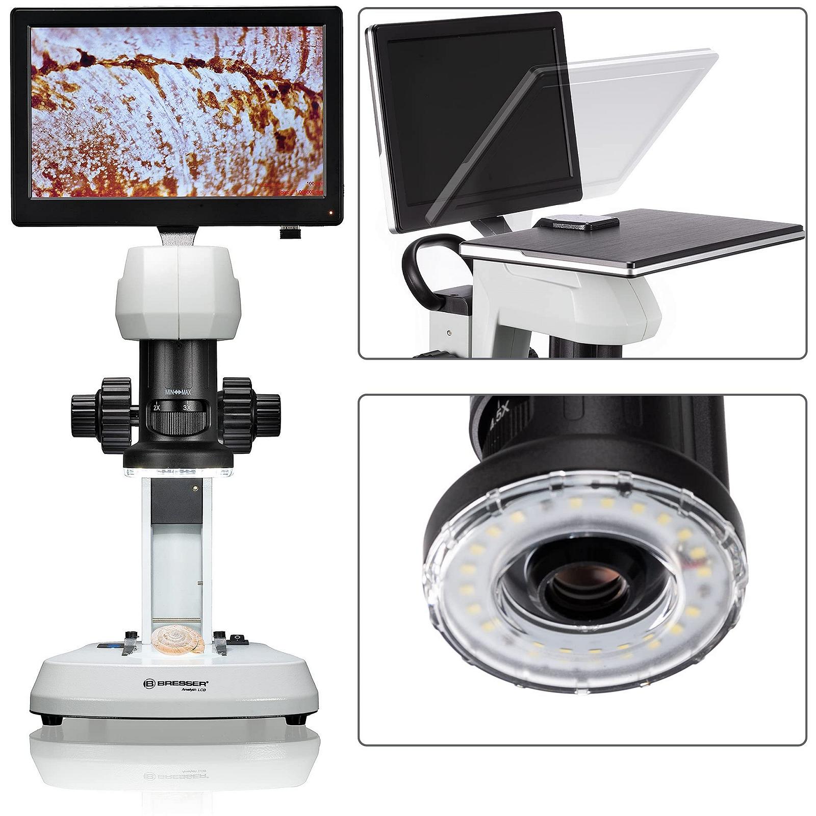 Микроскоп Bresser Analyth LCD с проходящим и отраженным светом, 5 уровней яркости, непрерывный зум (0,7X - 4,5X), дисплей 22,5 см и грубая и точная фокусировка, белый, фото №2