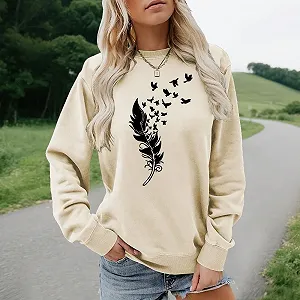 Женский свитшот MLZHAN с принтом перьев, круглый вырез, длинный рукав, осенне-зимний, Harajuku, свободный synthetic.ua - Фото 1