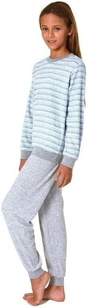 Піжама Terry для дівчинки Normann Смугаста, Тепла піжама з манжетами, фото №2 Піжама Terry для дівчинки Normann Смугаста, Тепла піжама з манжетами, фото №2