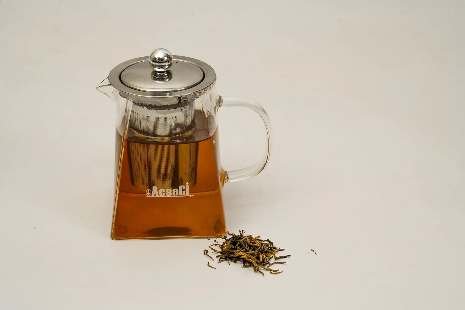 Чайник-заварник AddAcsaCi Premium стеклянный 500 мл Квадратная форма дна 304 нержавеющая сталь пищевая, фото №2