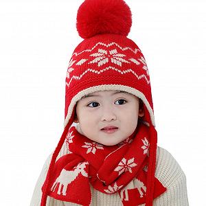 Вязаная шапка Vobozeany с шарфом для детей, зимняя - Фото 1