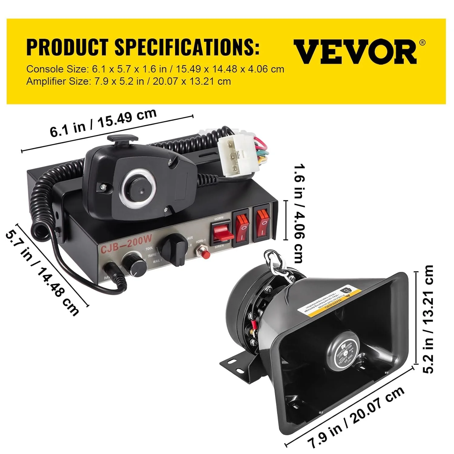 Комплект предупредительной сигнализации VEVOR / 7 тонов / 125дБ / 200 Вт / Черный, фото №6 Комплект предупредительной сигнализации VEVOR / 7 тонов / 125дБ / 200 Вт / Черный, фото №6