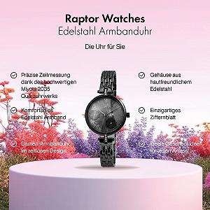 Женские часы Raptor Malva RA10204, браслет из нержавеющей стали, цветы, стразы, аналоговый, кварцевый synthetic.ua - Фото 1