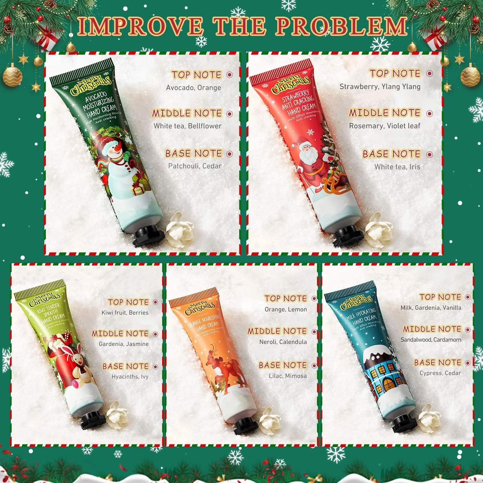 Набір із 5 різдвяних кремів для рук, зволожуючий, фото №5