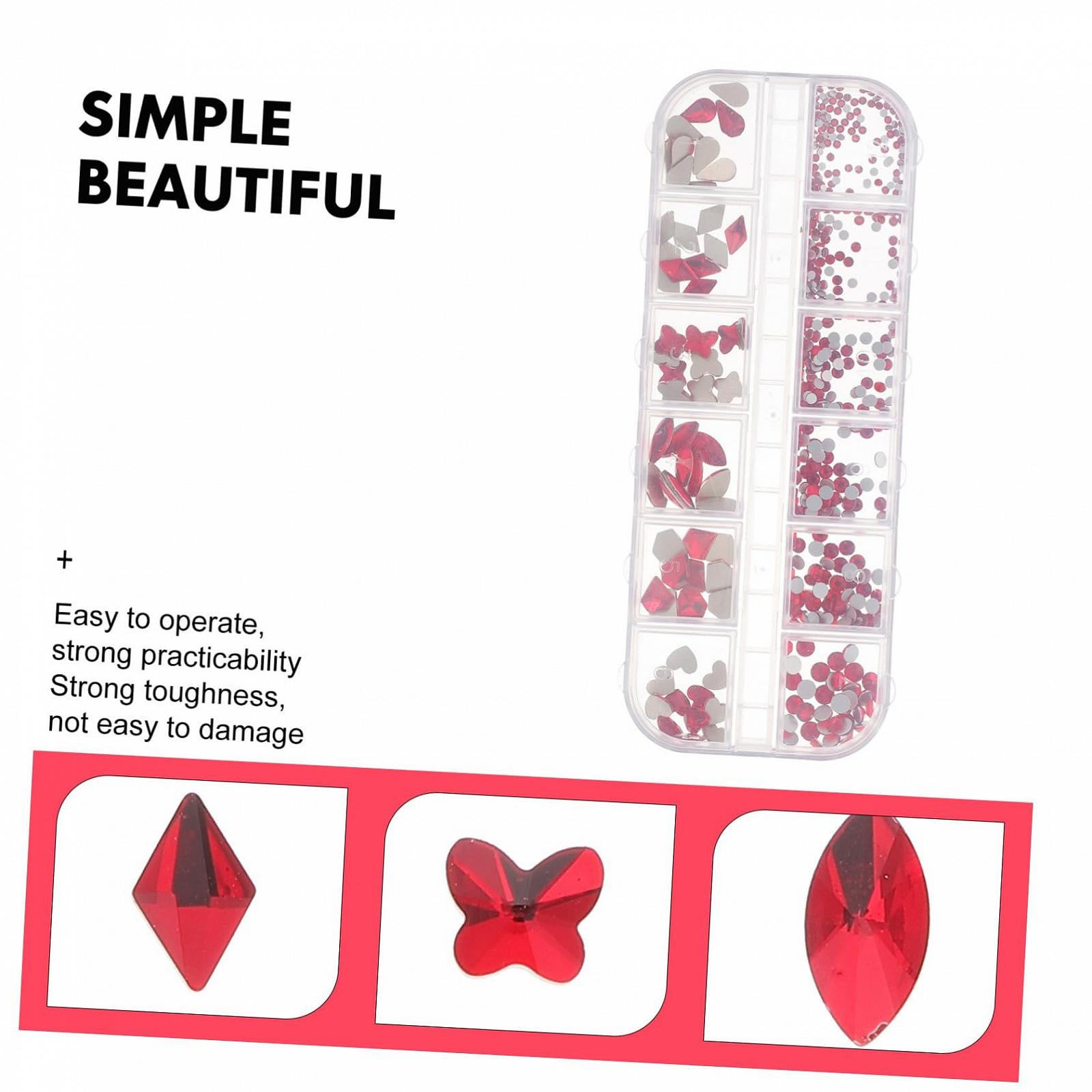 Аксессуары для ногтей Healvian 3 коробки, драгоценные камни для ногтей, хрустальный маникюрный шарм, металлические стразы для ногтей, украшения для ногтей, смола, плоские, красные, фото №5