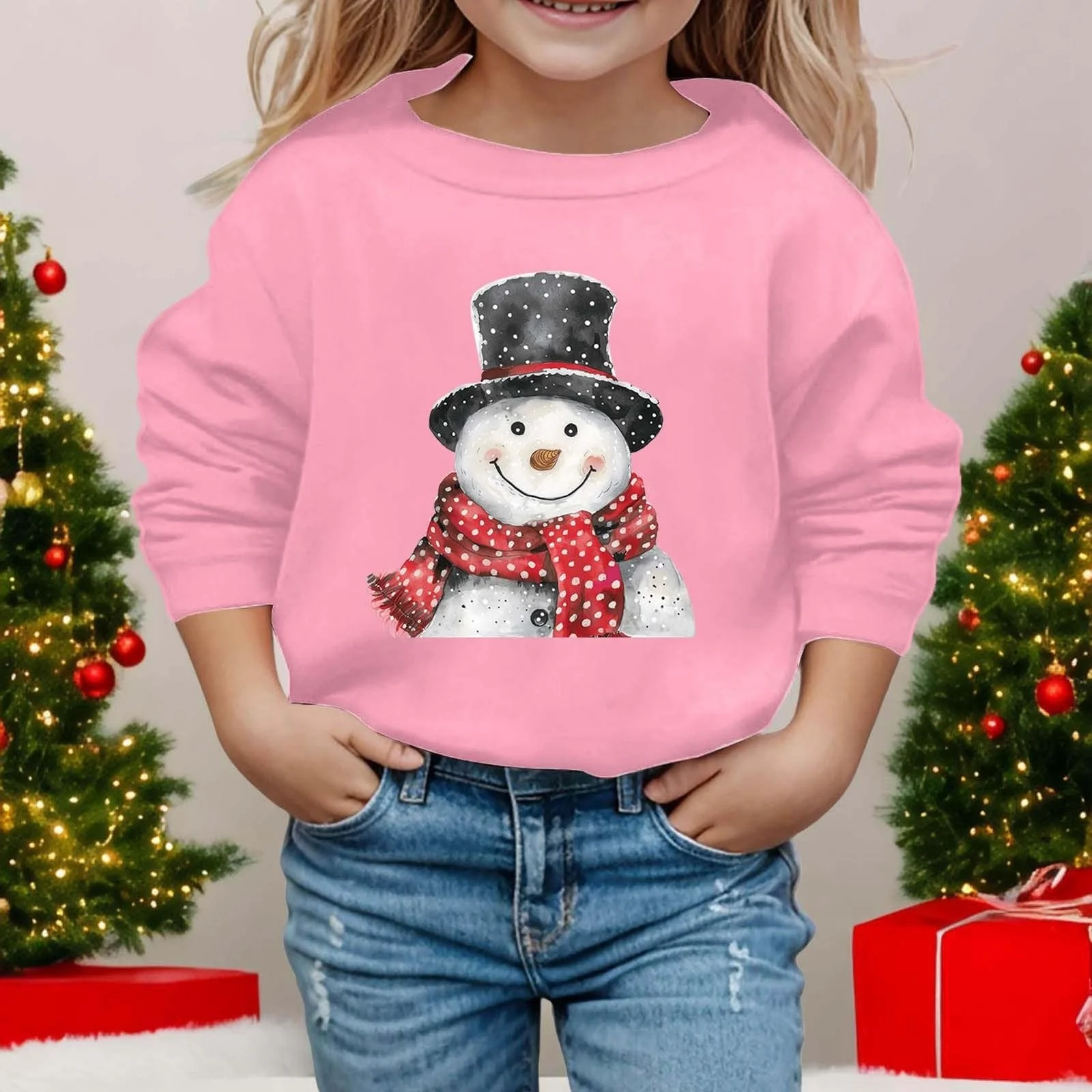 Пуловер для мальчиков С длинными рукавами, круглым вырезом и рождественским принтом, осенне-зимний, фото №3