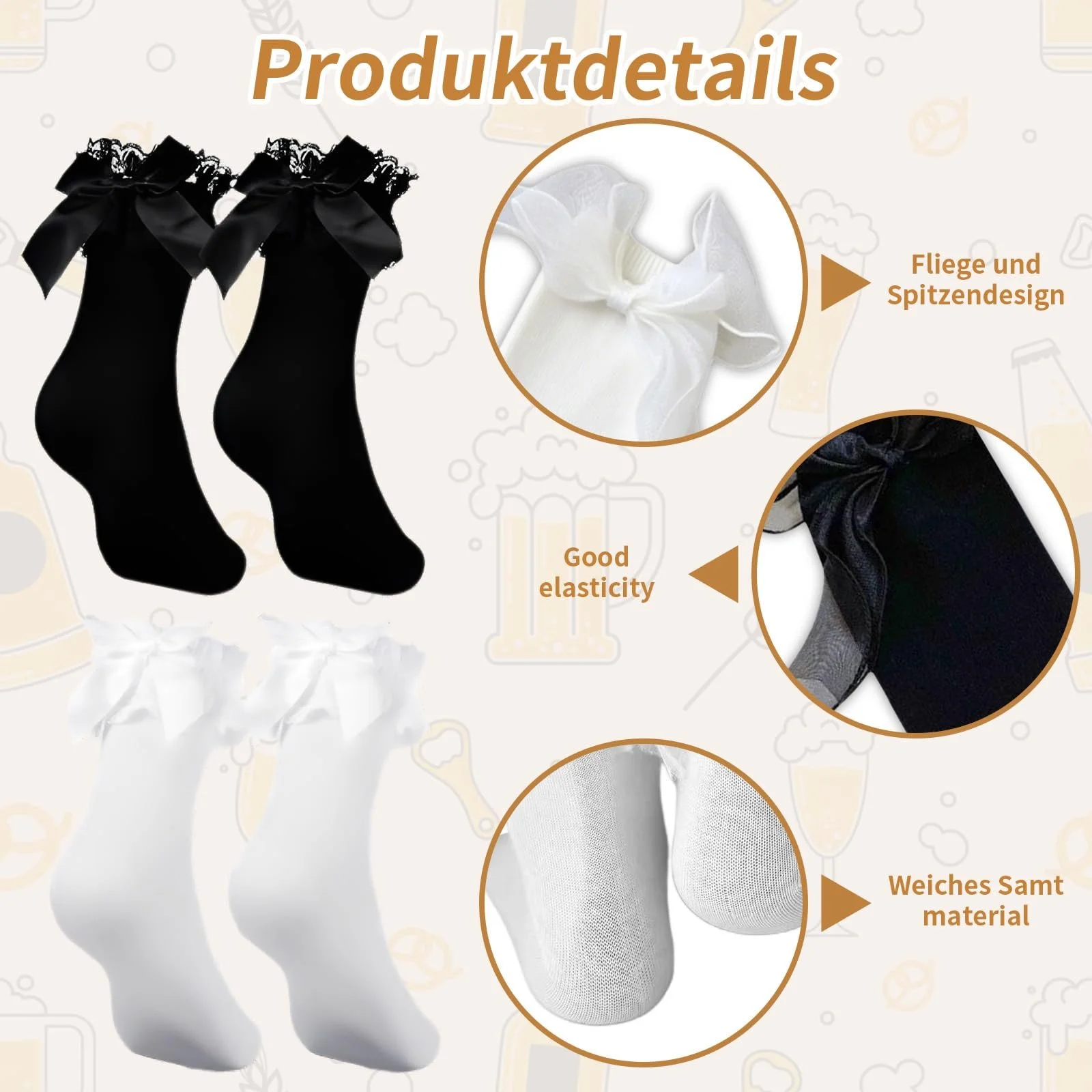 Жіночі шкарпетки з рюшами Geyoga (2 пари) білого та чорного кольорів, фото №3