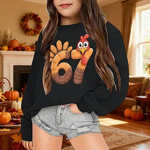 Толстовка Generisch 2026 на День Благодарения для девочек, детская повседневная толстовка с принтом индейки, пуловер с длинными рукавами и капюшоном synthetic.ua - Фото 1