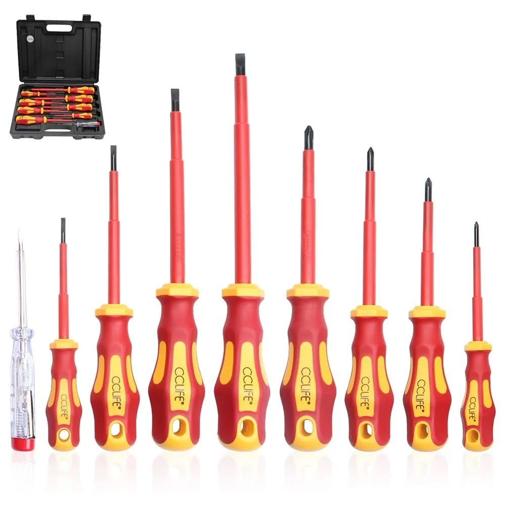 Набір ізольованих викруток CCLIFE VDE 9 штук шліцьові/PH/PZ з тестером, фото №1