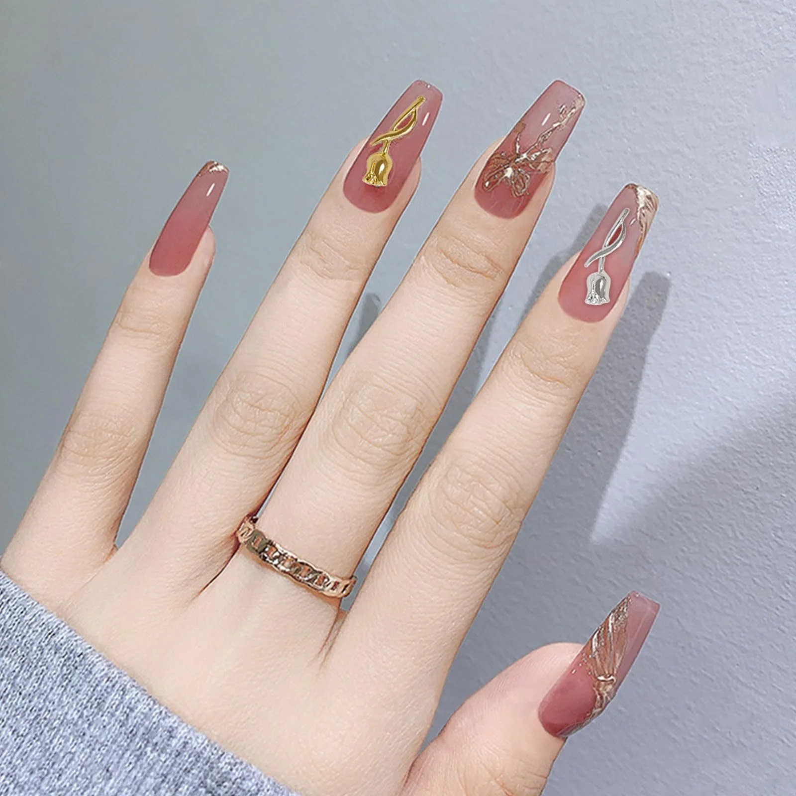 Квіти, Набір 60 шт, Золото Срібло для нігтів, фото №6