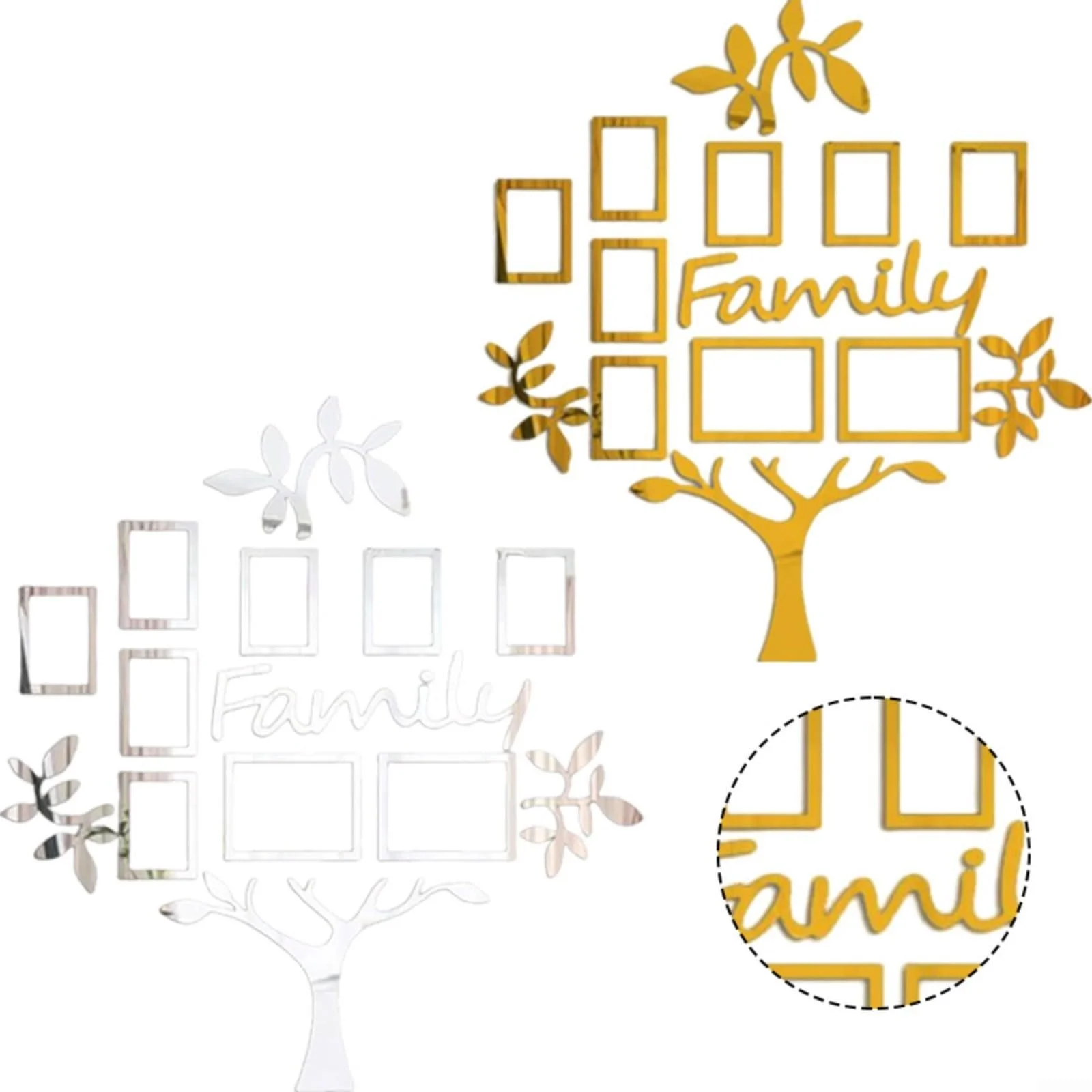 Наклейка на стіну Колаж Сімейне дерево Фоторамки Акрилова 119 x 109 см Срібляста, фото №6