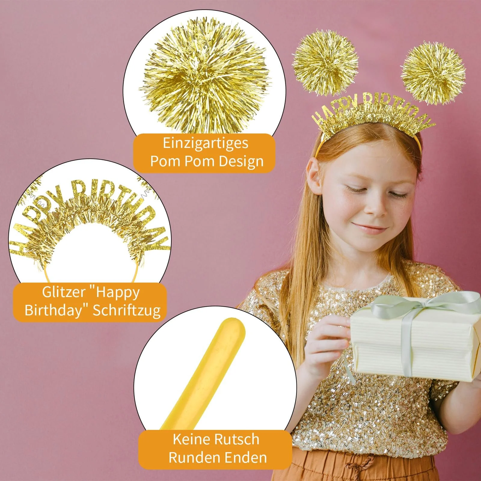 Обруч З Днем народження Golden "Happy Birthday", фото №3