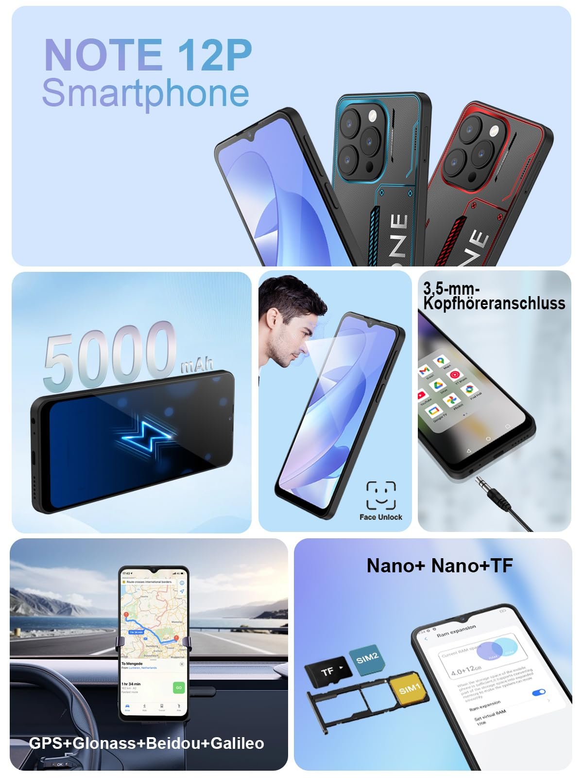 Смартфон invens Note 12P 16GB RAM 128GB ROM 6.56" HD+ 48Мп+8Мп 5000 мАч Android 15 Dual SIM 5GHz WiFi, фото №7 Смартфон invens Note 12P 16GB RAM 128GB ROM 6.56" HD+ 48Мп+8Мп 5000 мАч Android 15 Dual SIM 5GHz WiFi, фото №7