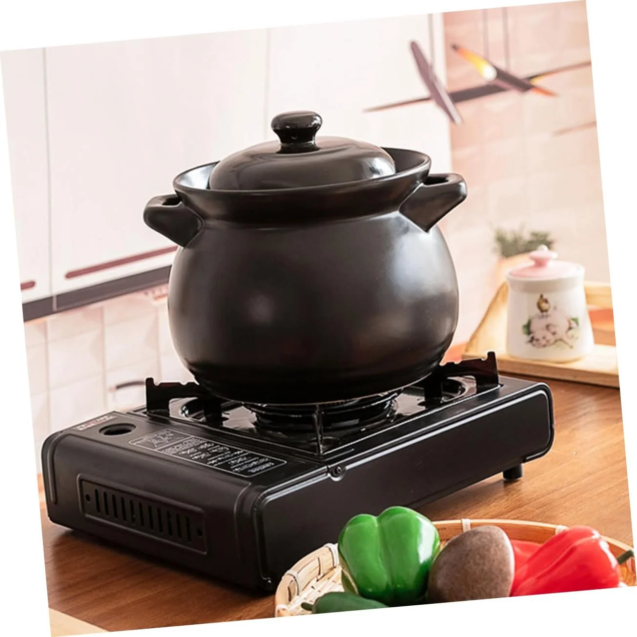 Кастрюля керамическая VALICLUD Ceramic Casserole термостойкая для тушеной курицы и риса черная, фото №3