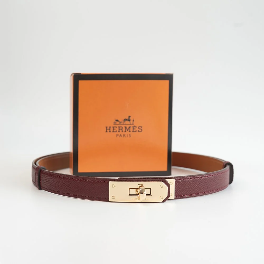 Женский тонкий бордовый ремень Hermes, фото №3
