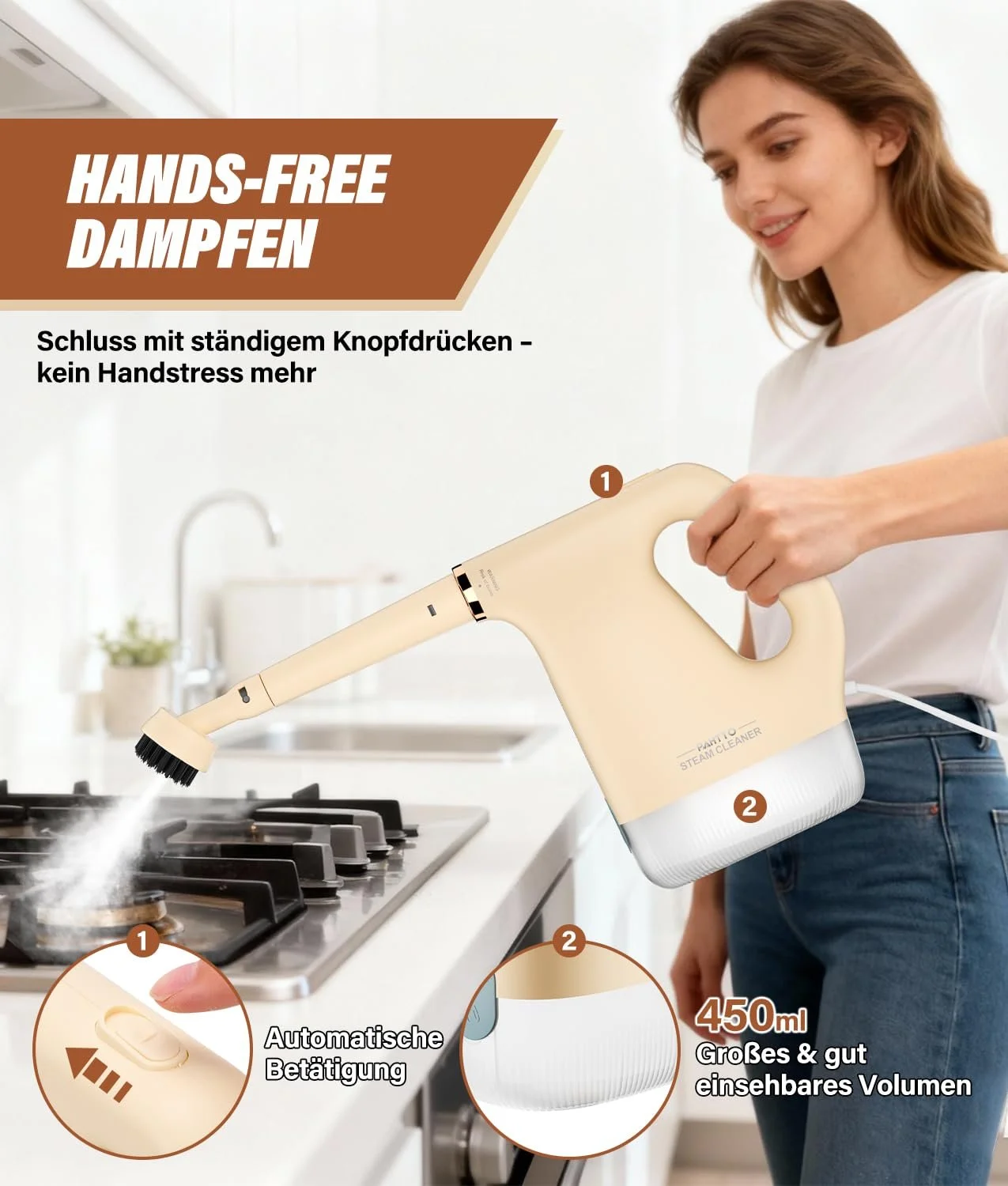 Пароочисник ручний PAHTTO 1200W 16 аксесуарів 450 мл, фото №3 Пароочисник ручний PAHTTO 1200W 16 аксесуарів 450 мл, фото №3