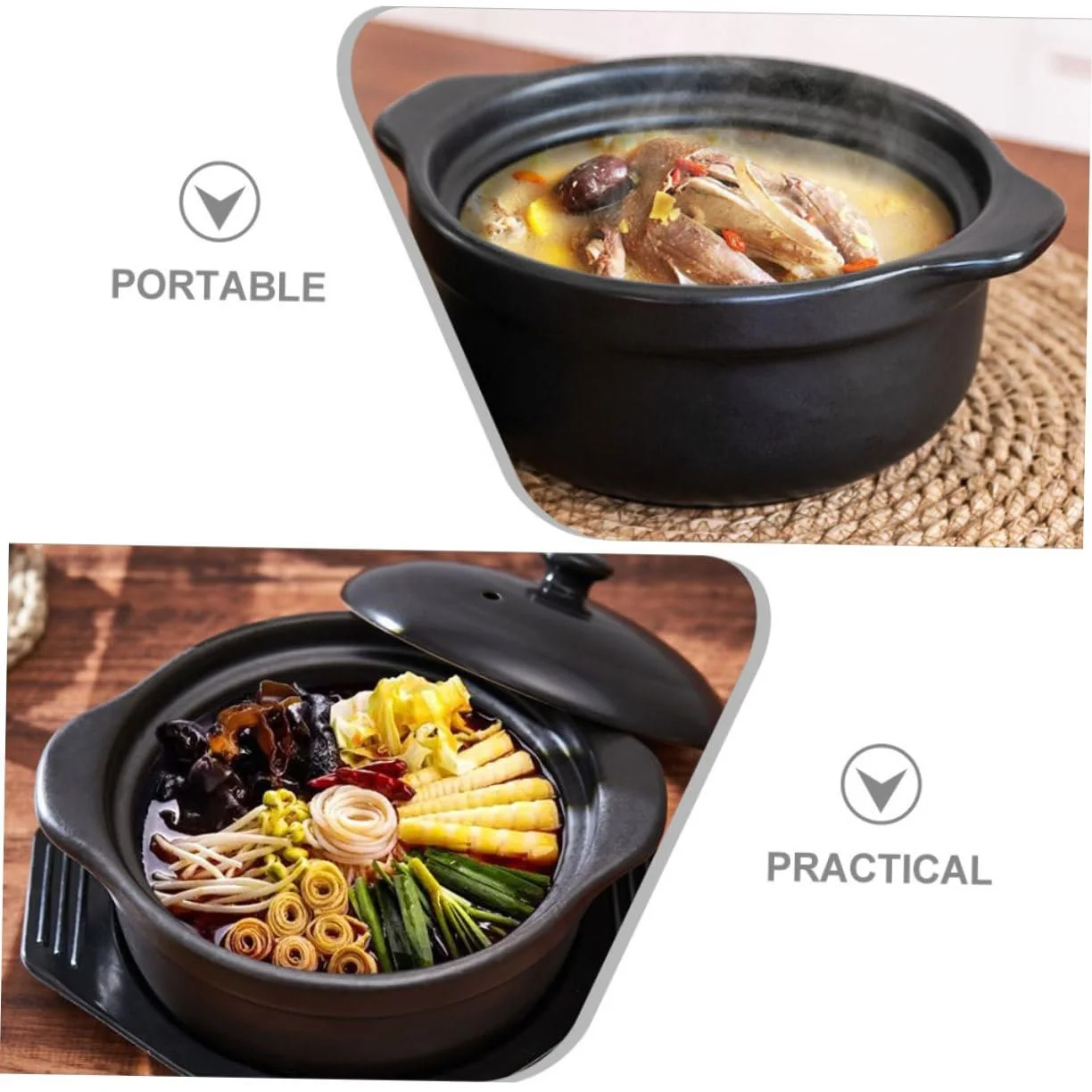 Керамическая кастрюля Toyvian с крышкой термостойкая для бибимбапа многофункциональная, фото №3