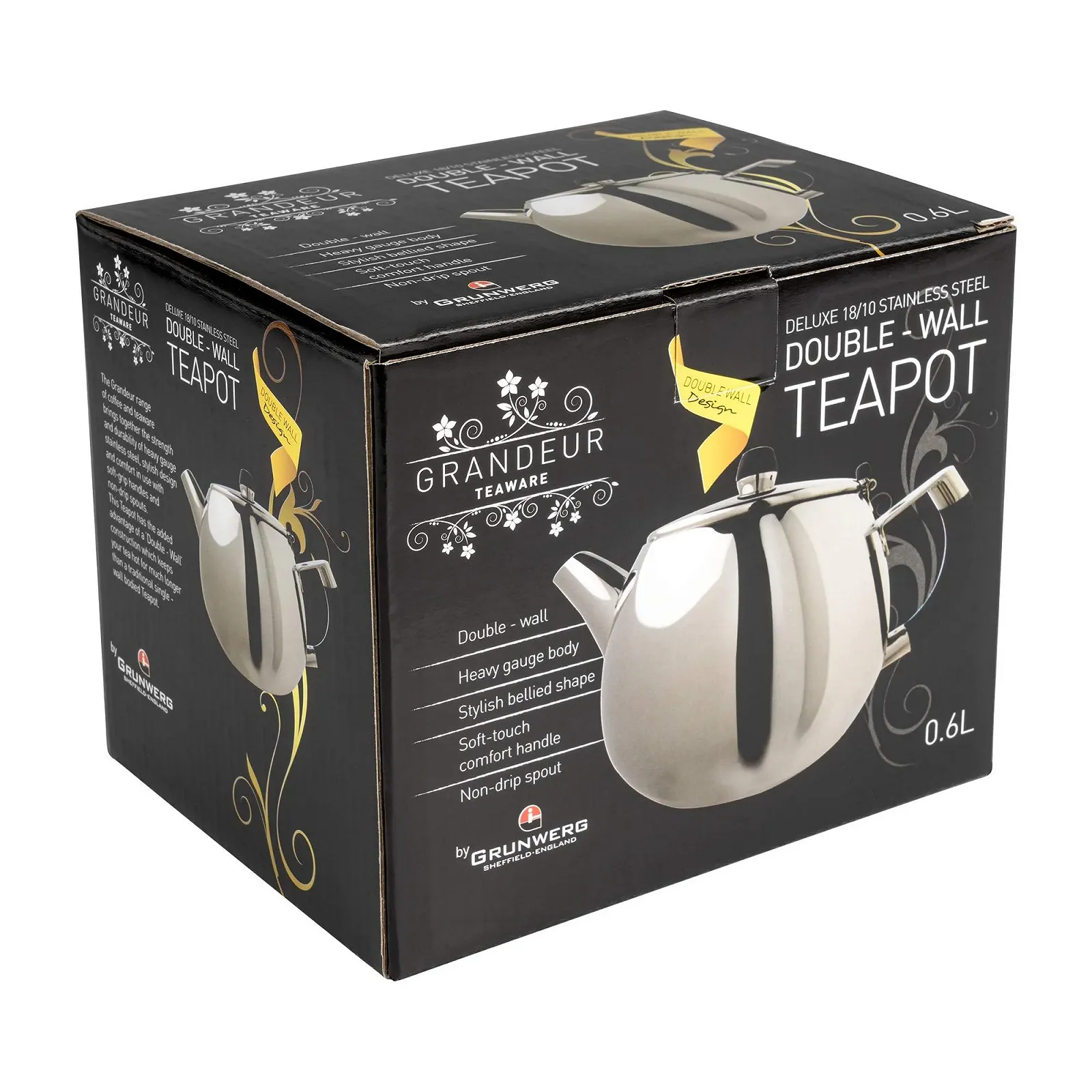 Чайник-заварник Grunwerg Подвійні стінки з фільтром-вставкою Нержавіюча сталь 18/10 1,0 л, фото №2