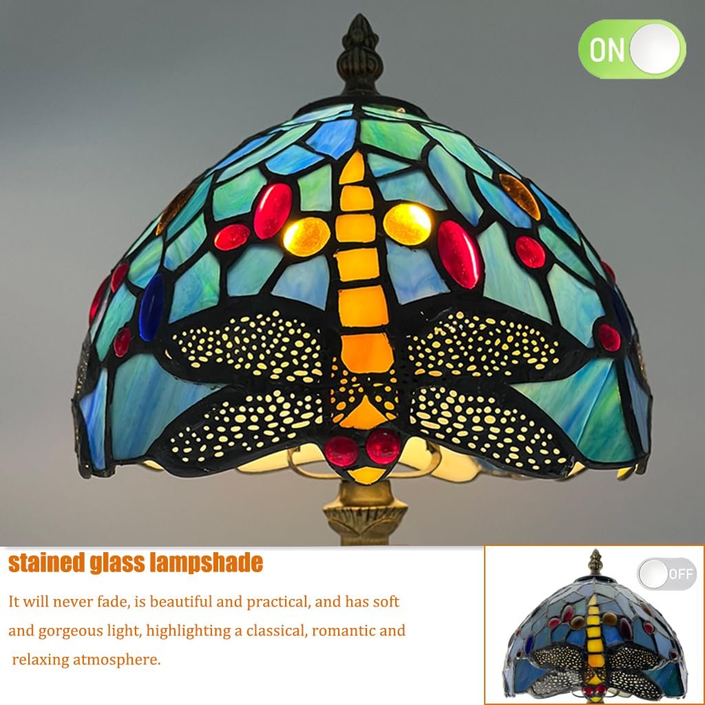 Настільна лампа Kinbolas Tiffany Style Vintage Blue Dragonfly 20 см / 8 дюймів LED E14, фото №8