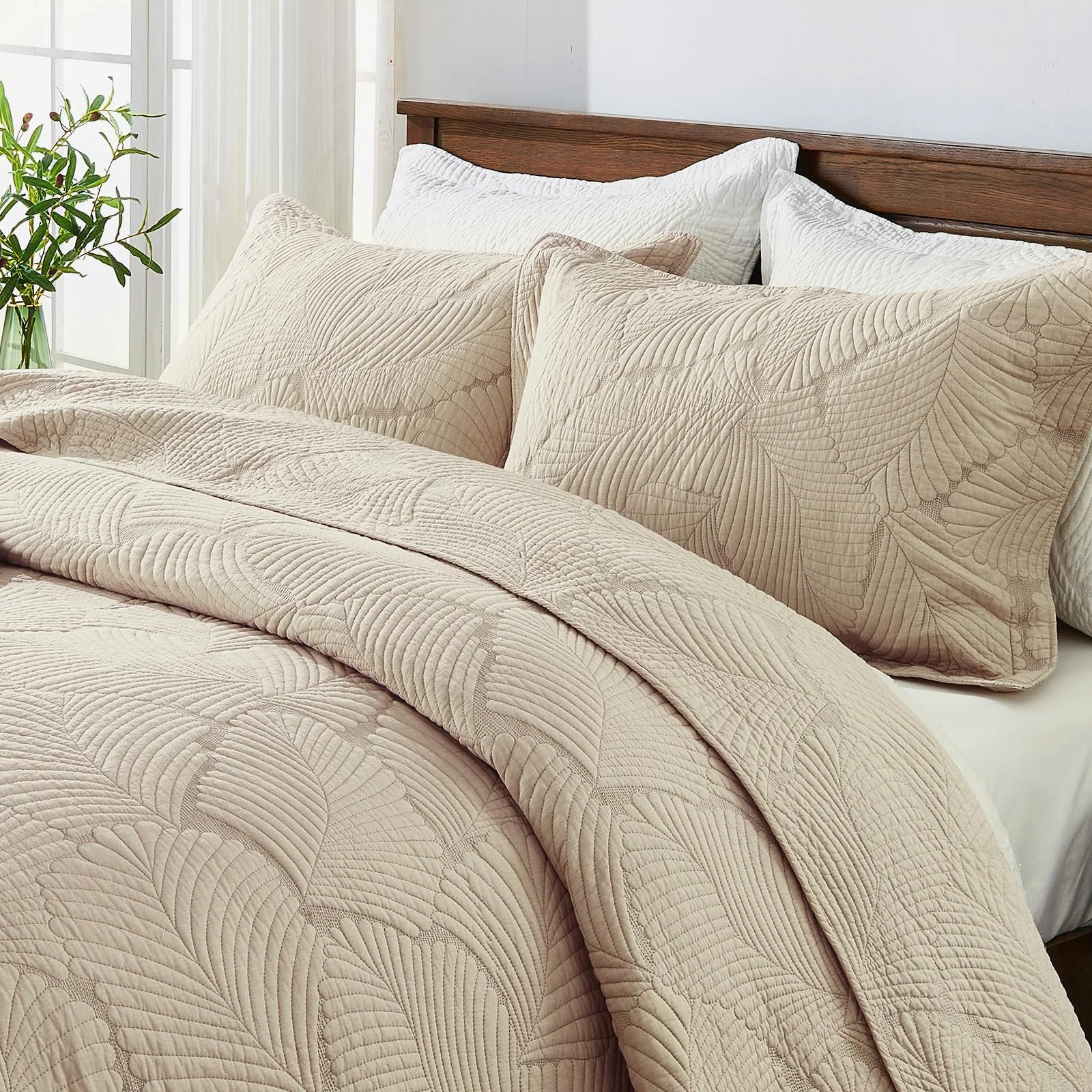 Покривало Qucover 220 x 240 см, бежевий, 100% бавовна, вишивка, фото №1