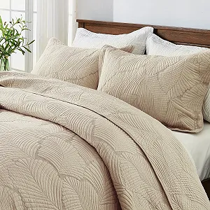 Покривало Qucover 220 x 240 см, бежевий, 100% бавовна, вишивка - Фото 1