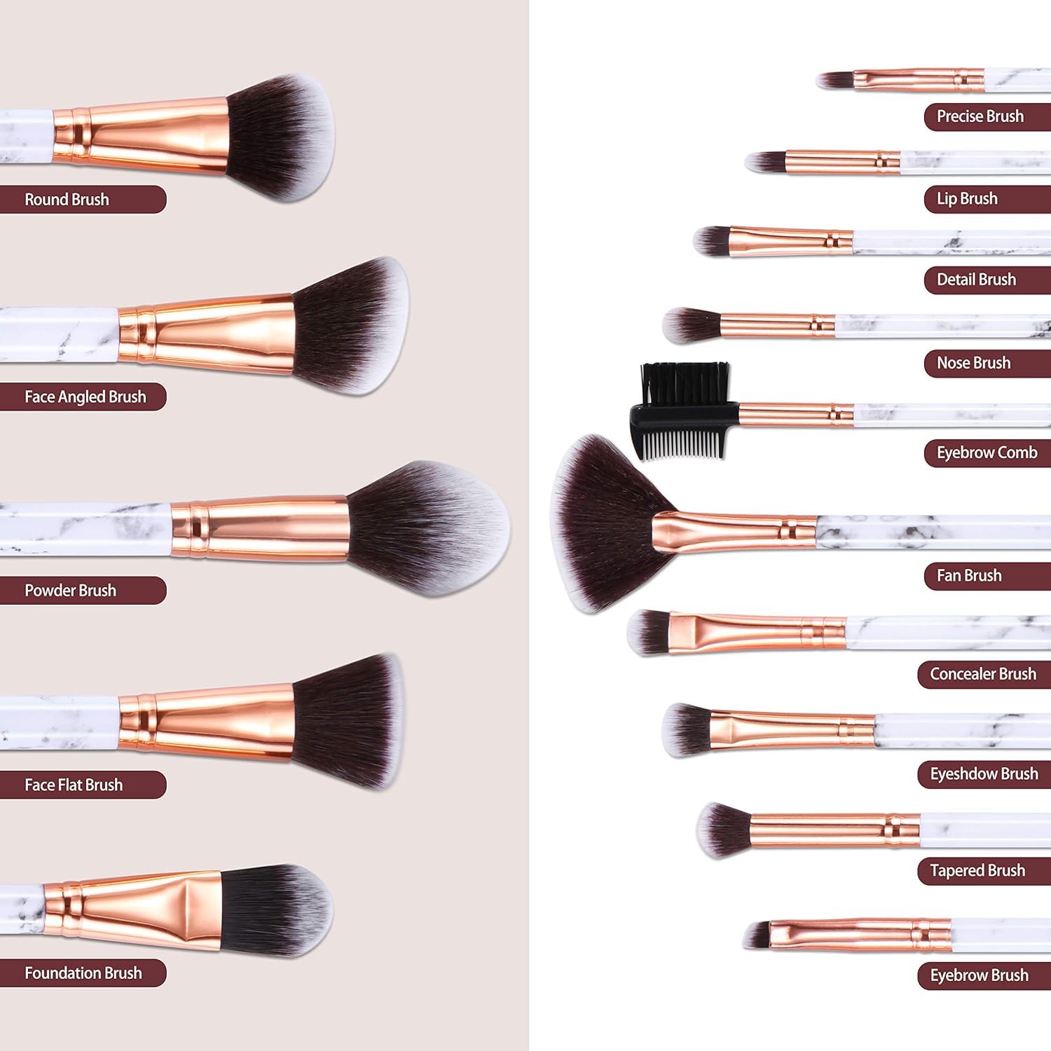 Набор DUAIU Make Up Brush Professional 15 штук Мраморные, фото №3
