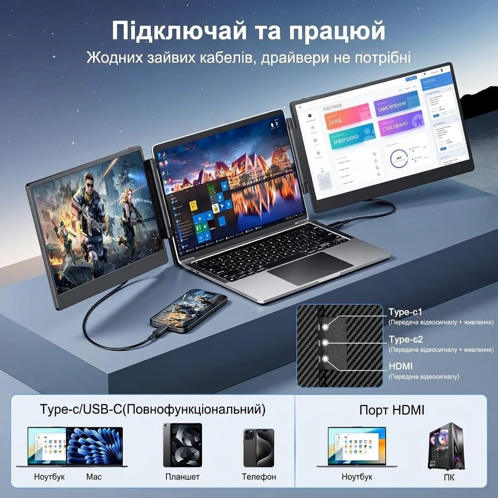 Монитор портативный 14" Laptomo S3 Full HD 60 Гц, фото №5