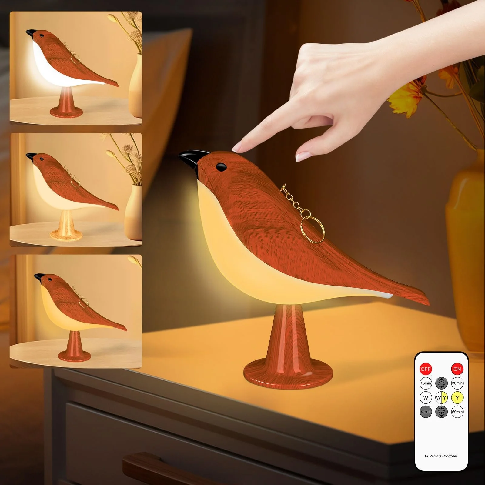 Настільна лампа LAVAED Птах Сенсорна USB Акумуляторна Red, фото №1