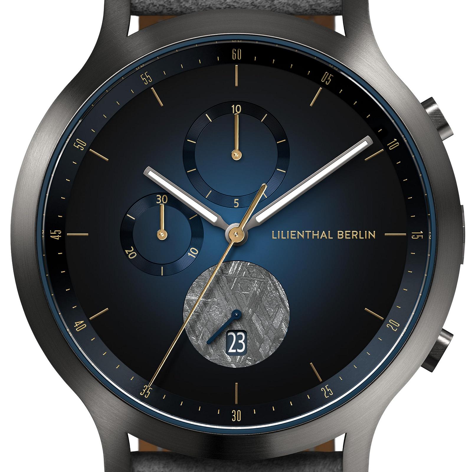 Часы Lilienthal Berlin Meteorite III Chronograph Charcoal Мужские Из хирургической стали Кварцевый Сапфировое закаленное минеральное стекло Метеоритный циферблат 42.5mm, фото №4