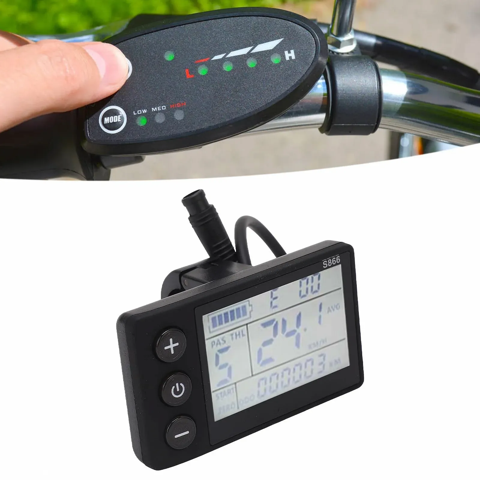LCD-дисплей для электровелосипеда Waterproof 6P Connector для горных велосипедов 24В-60В IP65 22.2 мм ABS, фото №7