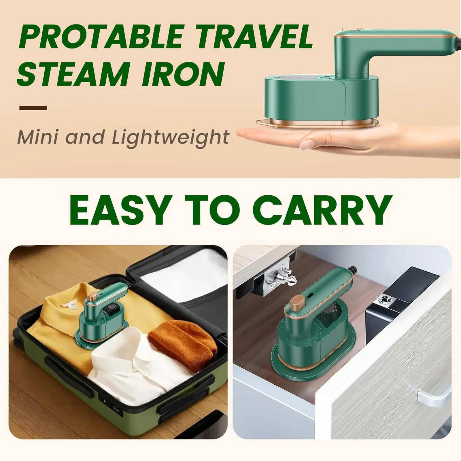 Вертикальный отпариватель Дорожный 180° Складной 30S Быстрый нагрев Зеленый, фото №7