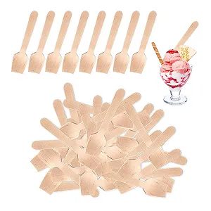 Ложка Деревянная Мини Ложки для десерта, Деревянные ложки для мороженого, Биоразлагаемые деревянные ложки, Экологически чистые деревянные ложки для мороженого, торта, желе, йогурта 100 шт - Фото 1