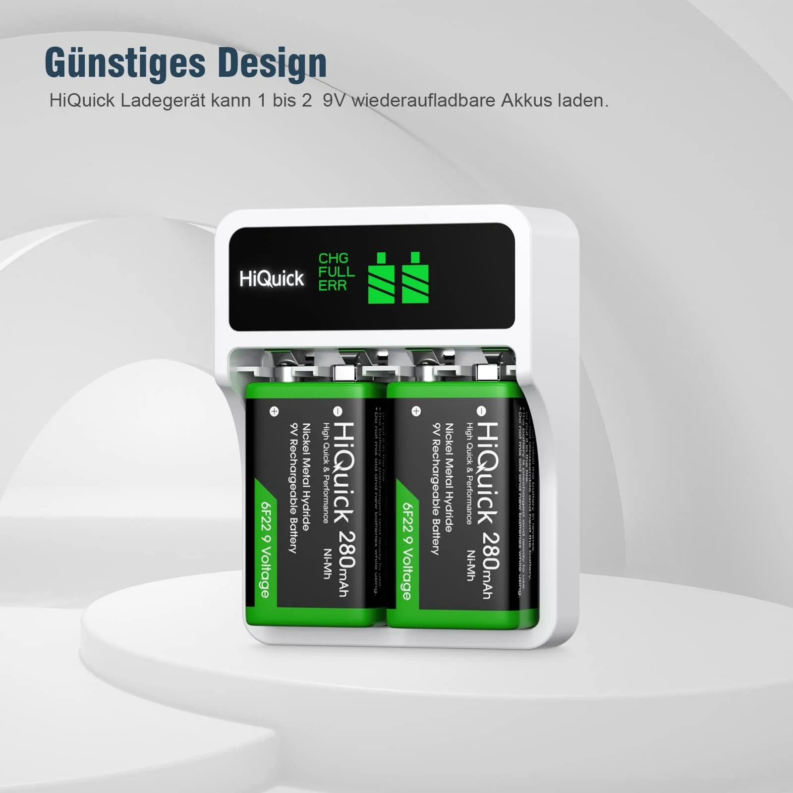 Зарядний пристрій для акумуляторів 9 V HiQuick з 2 акумуляторами 280 mAh 9 V, фото №2