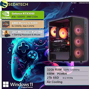 Комплект Sedatech Advanced Gaming PC AMD Ryzen 5 5500 RTX3050 32 GB RAM 2TB SSD M.2 Windows 11 Монитор 24 Дюйма synthetic.ua - Фото 1